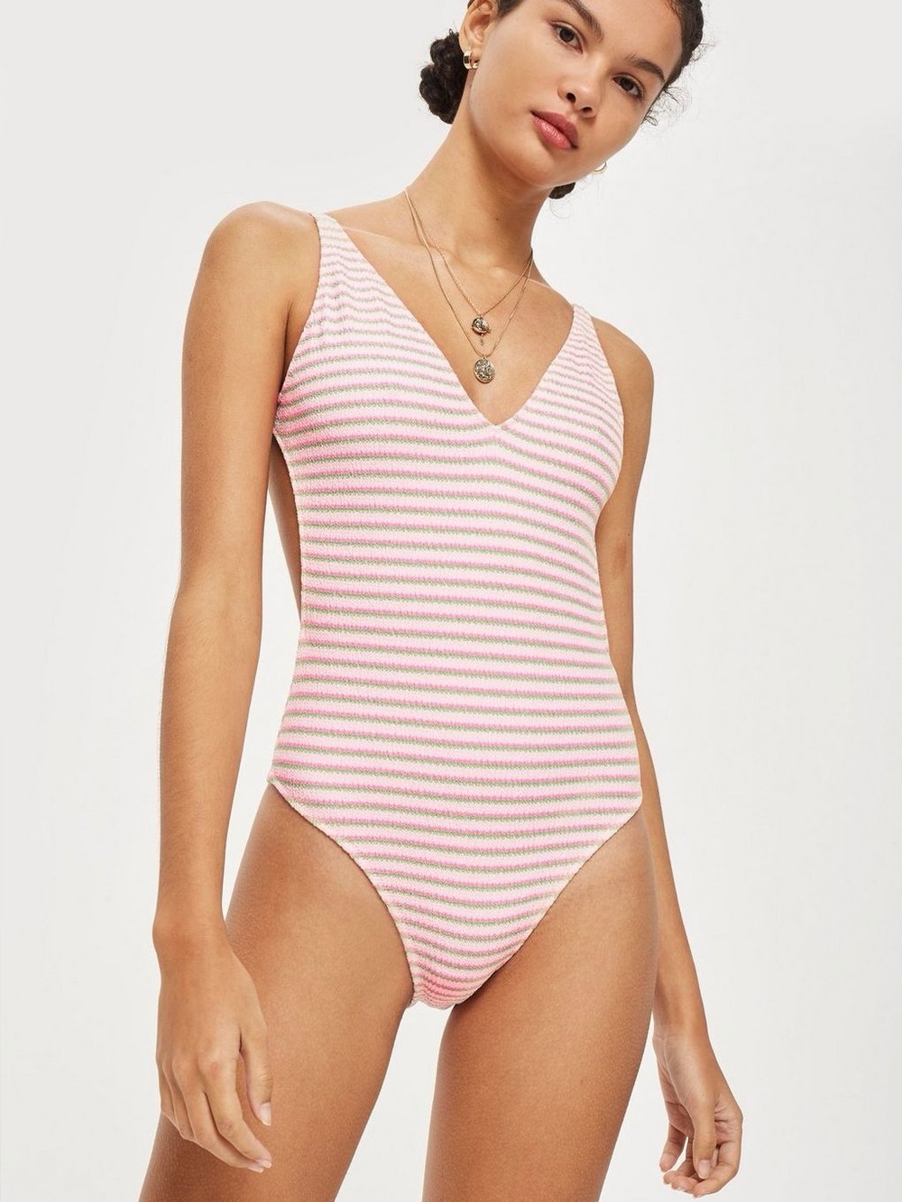 Topshop Pastel Shirred One-Piece Swimsuit Sz 4